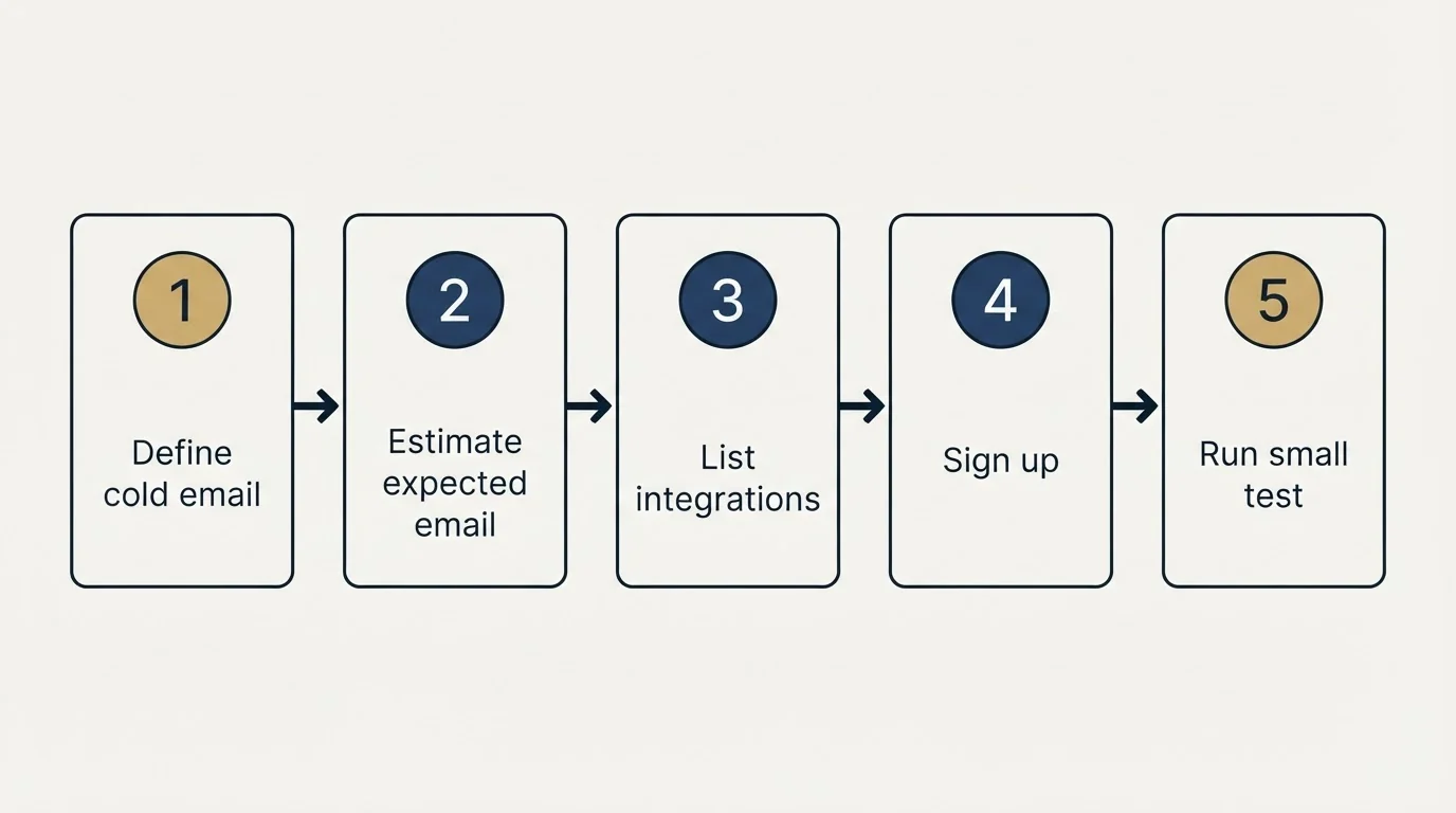 Step sequence: Getting Started Checklist (Define cold email, Estimate expected email, List integrations, Sign up)