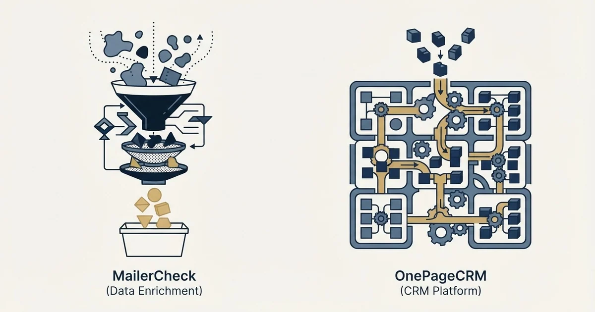 Editorial illustration for MailerCheck vs OnePageCRM