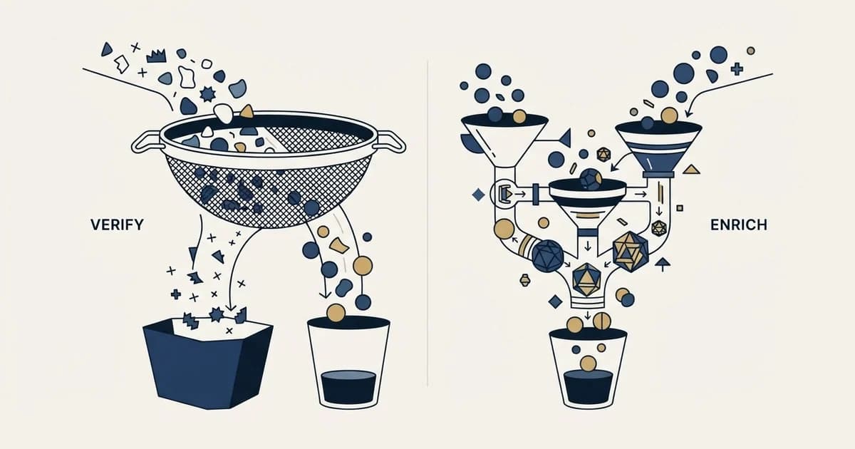 Editorial illustration for MailerCheck vs UpLead
