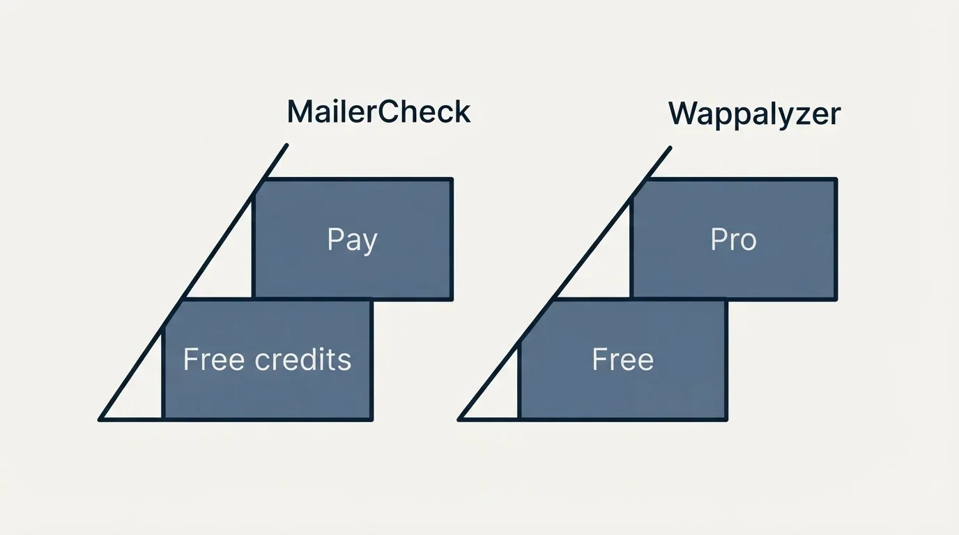 Pricing ladder: Pricing Comparison (MailerCheck, Wappalyzer, Free credits, Free)
