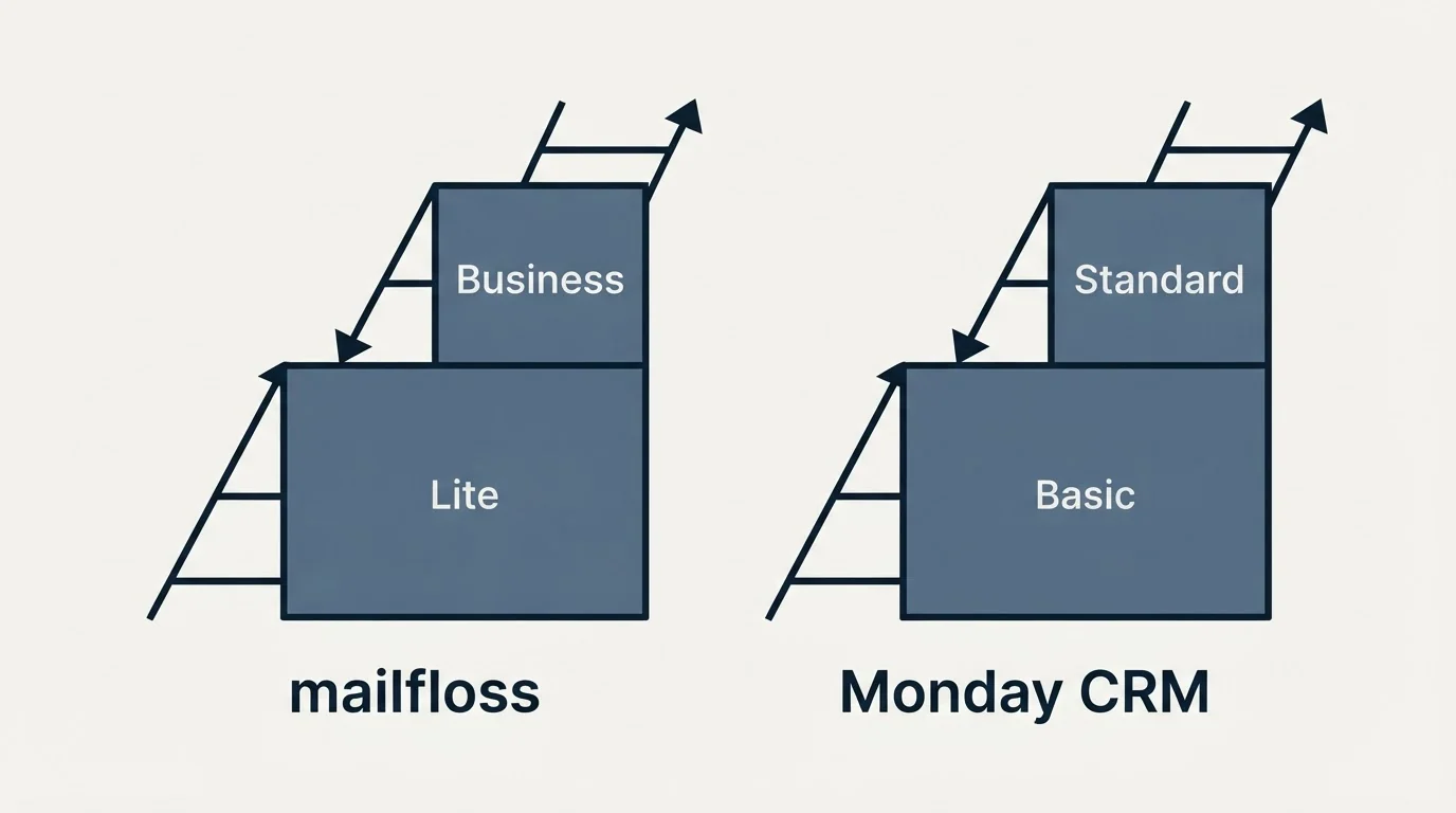 Pricing ladder: Pricing Comparison (mailfloss, Monday CRM, Lite, Basic)