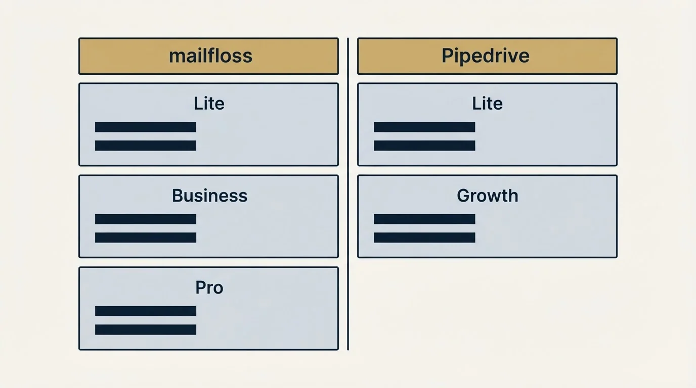 Pricing table: Pricing Comparison (mailfloss, Pipedrive, Lite, Business)