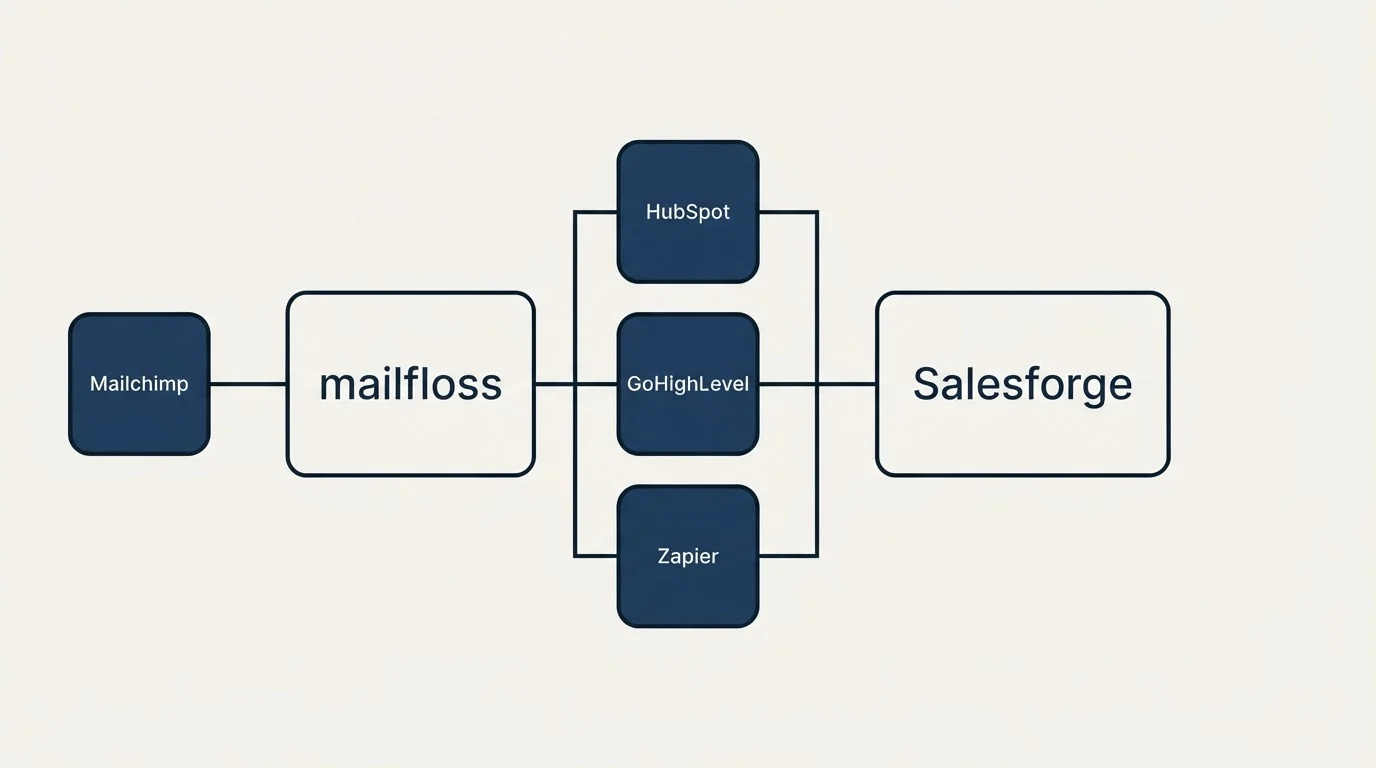 Integration flow: Integration Ecosystem (mailfloss, Salesforge, HubSpot, GoHighLevel)