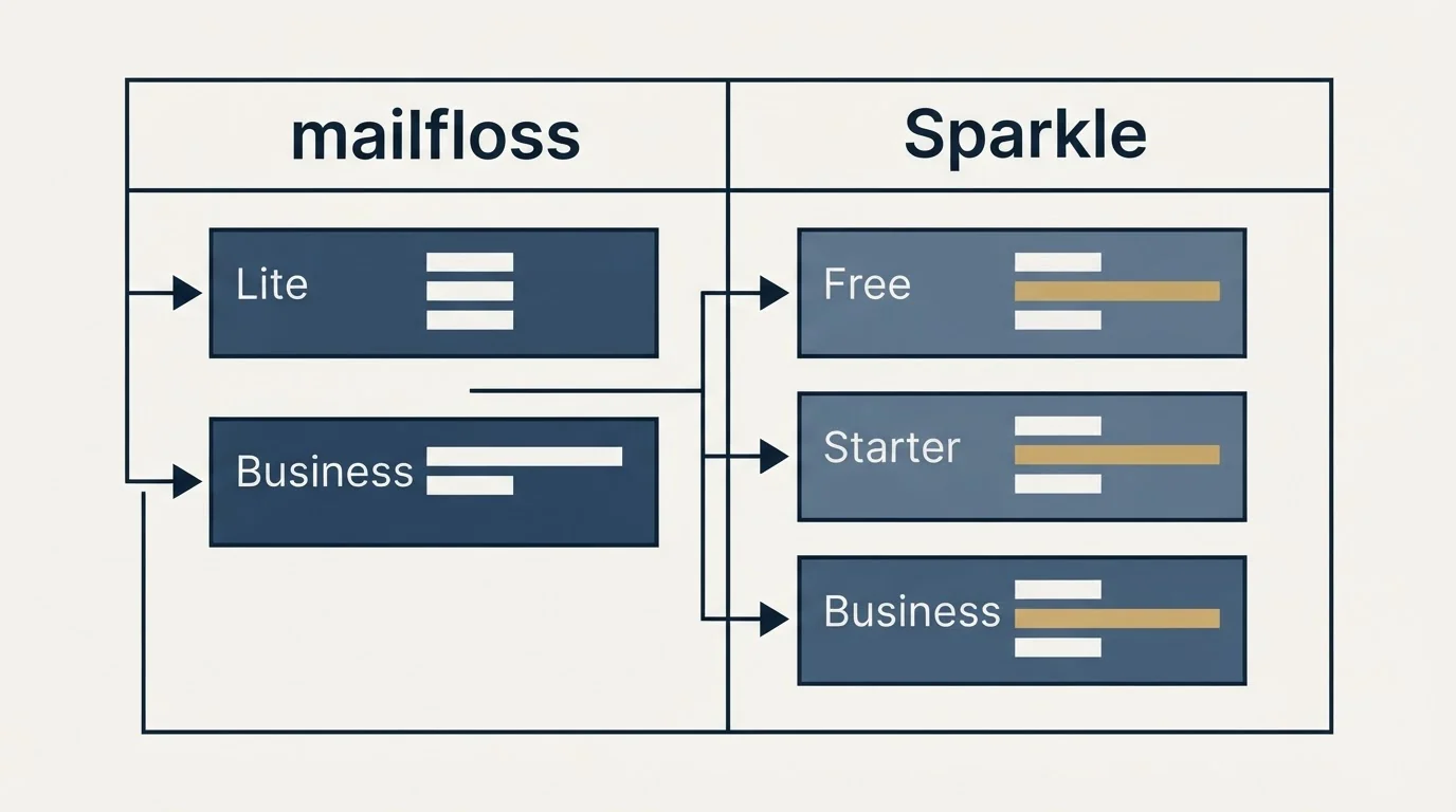 Pricing table: Pricing Comparison (mailfloss, Sparkle, Lite, Free)
