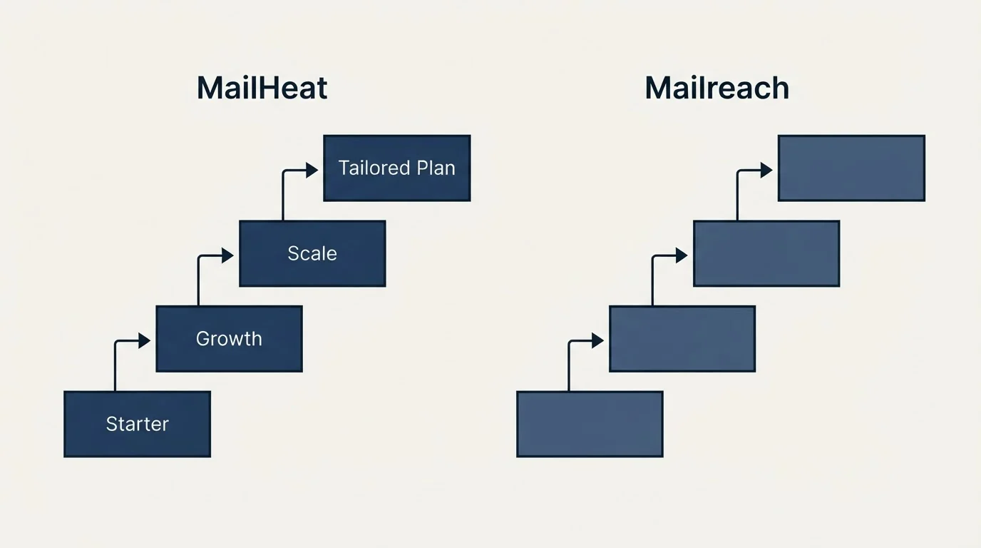 Pricing ladder: Pricing Comparison (MailHeat, Mailreach, Starter, Growth)