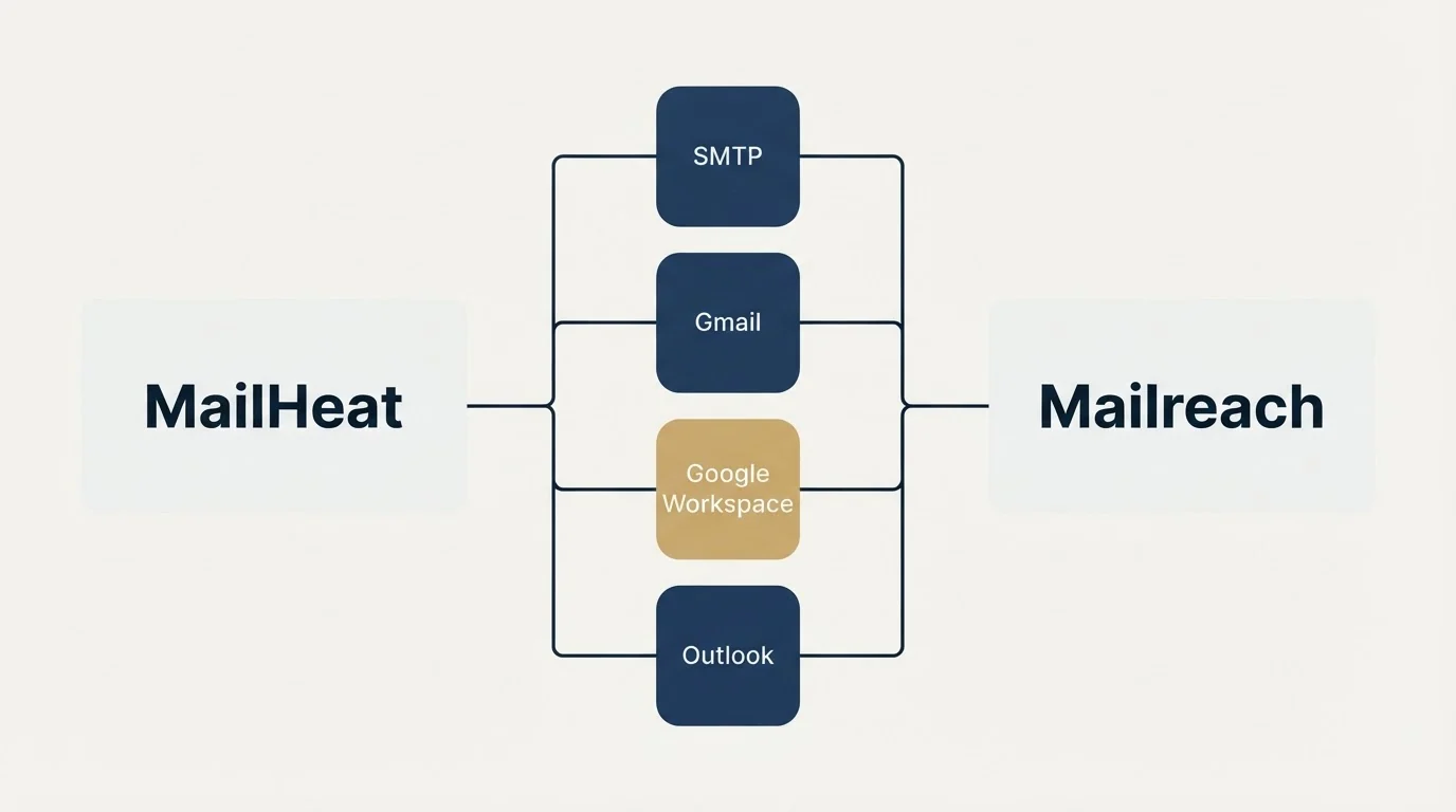 Integration flow: Integration Ecosystem (MailHeat, Mailreach, SMTP, Gmail)