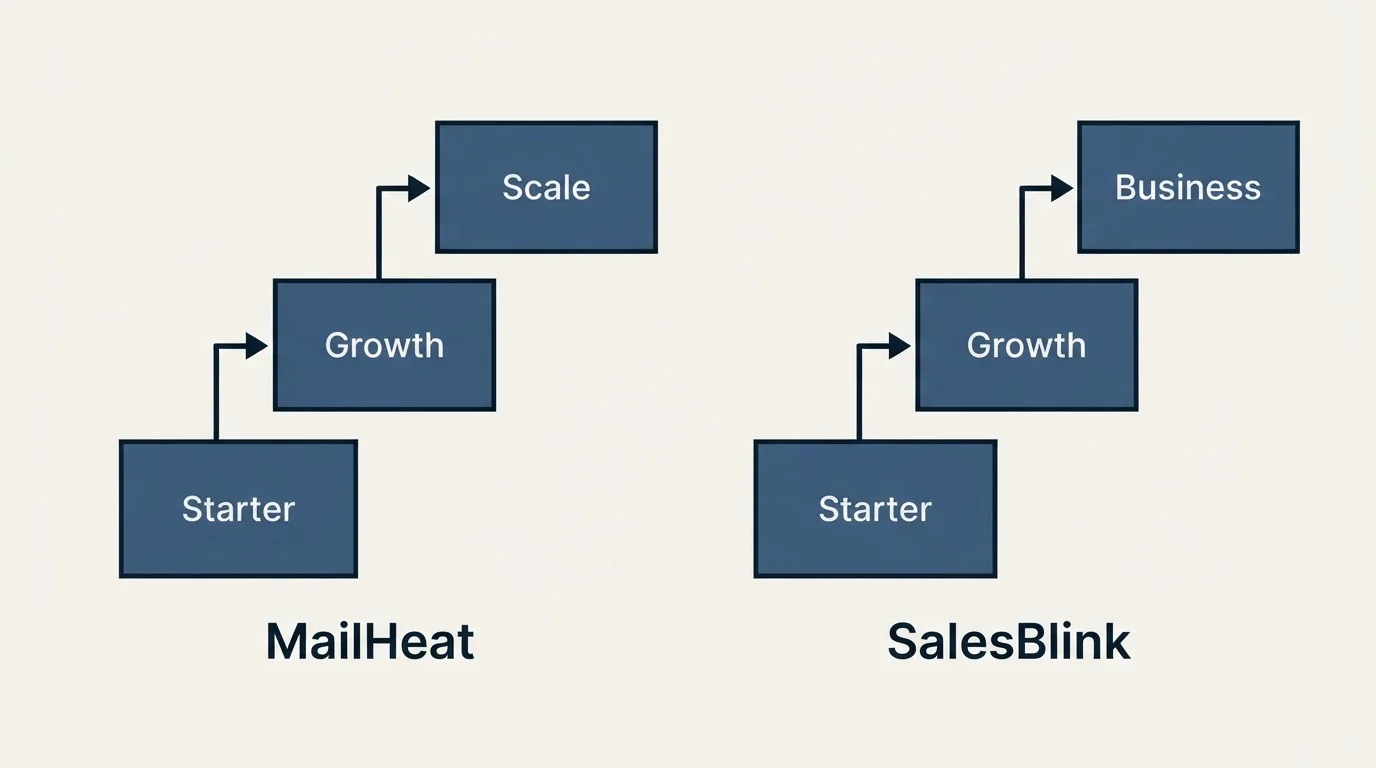 Pricing ladder: Pricing Comparison (MailHeat, SalesBlink, Starter, Growth)