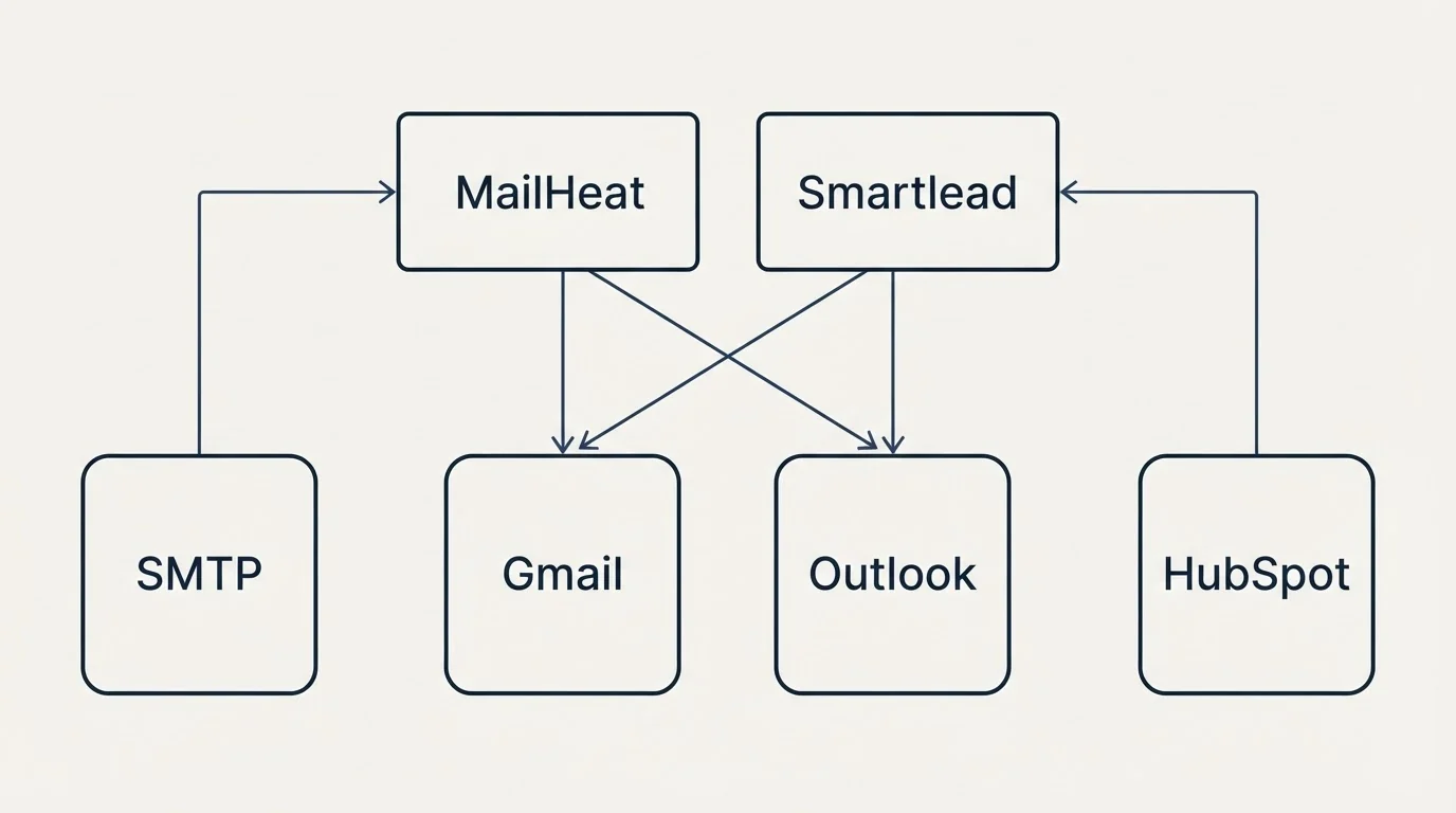 Integration grid: Integration Ecosystem (MailHeat, Smartlead, Gmail, Outlook)