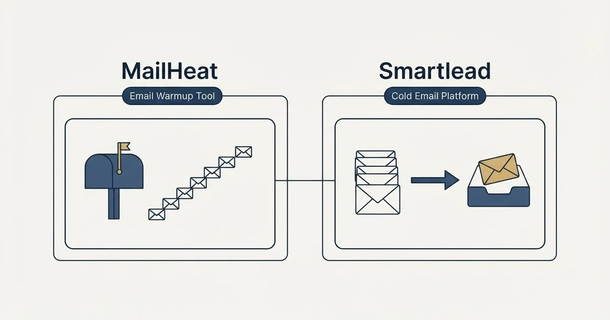 Side-by-side panels: MailHeat vs Smartlead (Email Warmup Tool, Cold Email Platform)