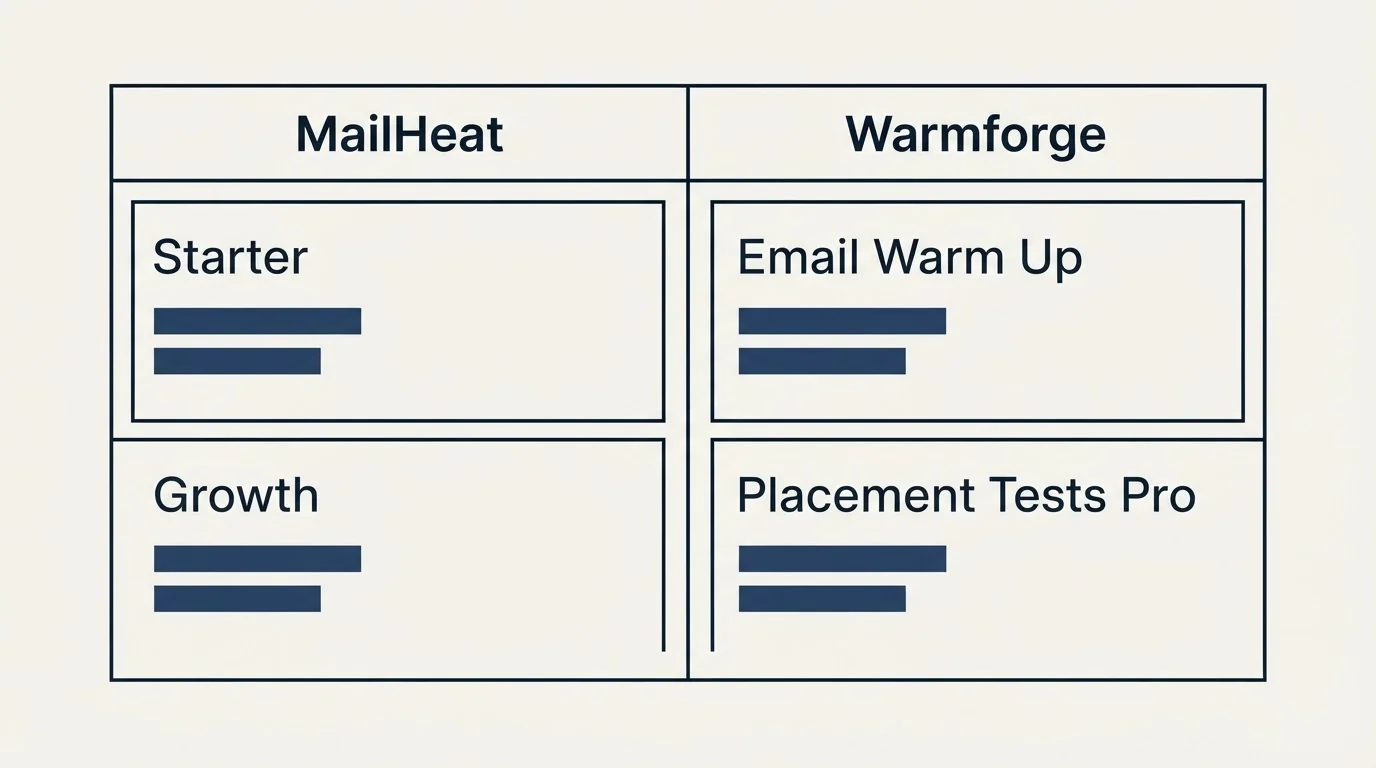 Pricing table: Pricing Comparison (MailHeat, Warmforge, Starter, Email Warm Up)