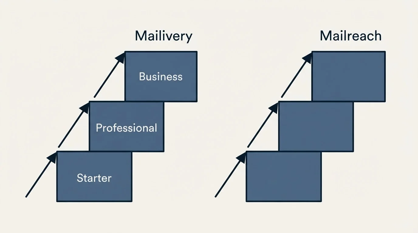 Pricing ladder: Pricing Comparison (Mailivery, Mailreach, Starter, Professional)
