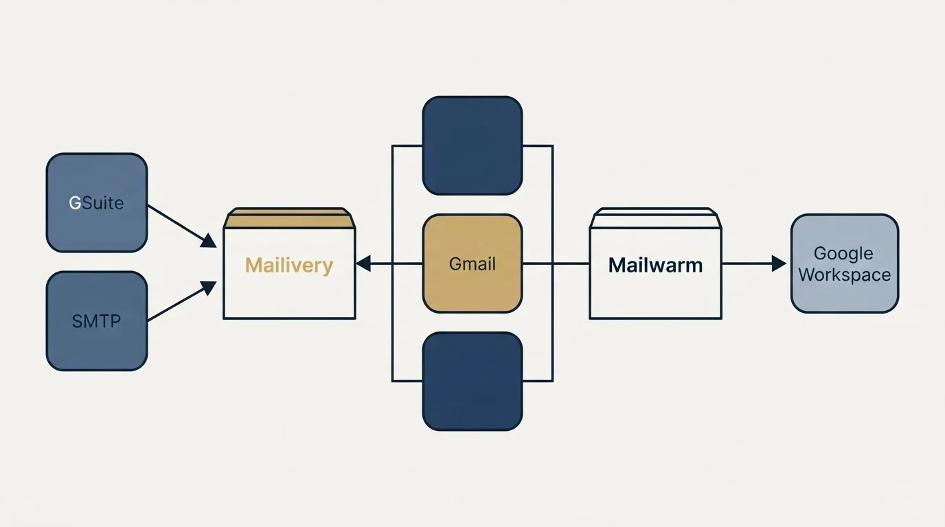 Integration flow: Integration Ecosystem (Mailivery, Mailwarm, Gmail, GSuite)