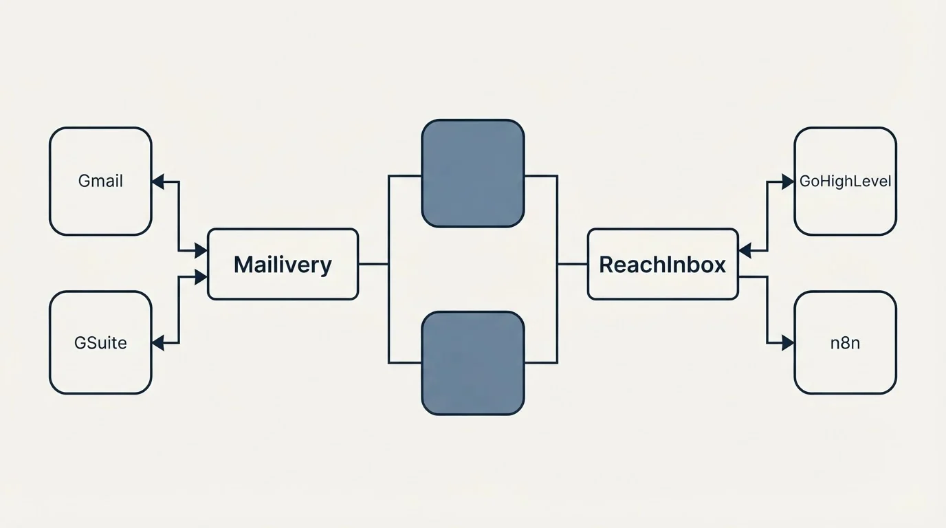 Integration flow: Integration Ecosystem (Mailivery, ReachInbox, Gmail, GoHighLevel)