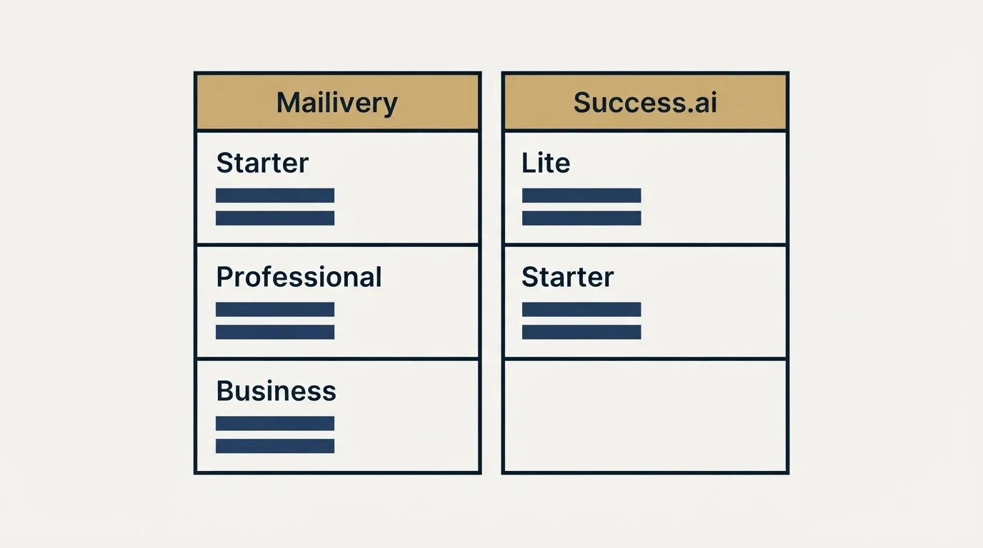 Pricing table: Pricing Comparison (Mailivery, Success.ai, Starter, Lite)