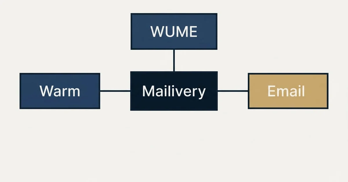 Schematic: Mailivery vs WUME (Warm Up My Email) (Mailivery, WUME, Warm, Email)