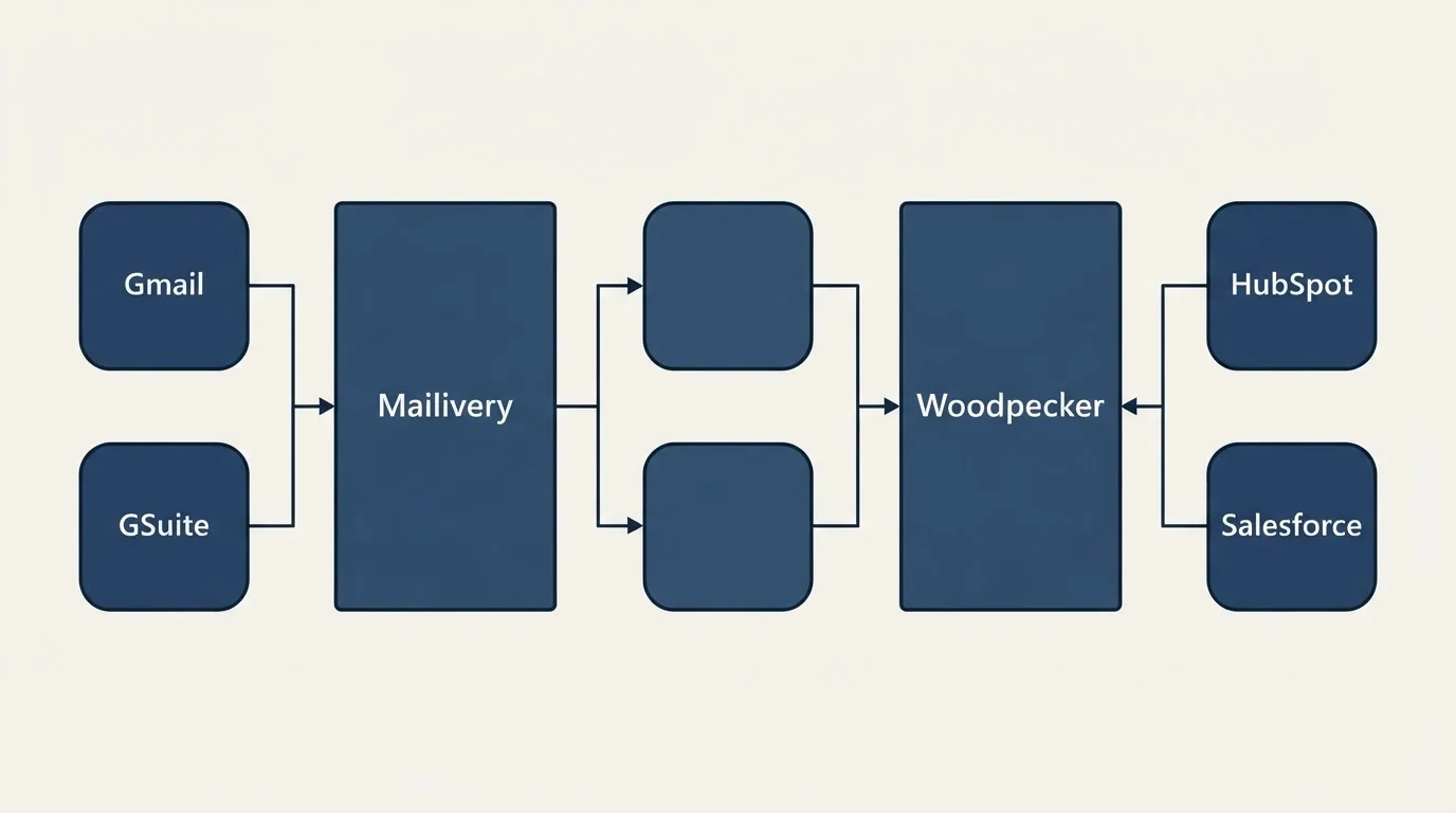 Integration flow: Integration Ecosystem (Mailivery, Woodpecker, Gmail, HubSpot)