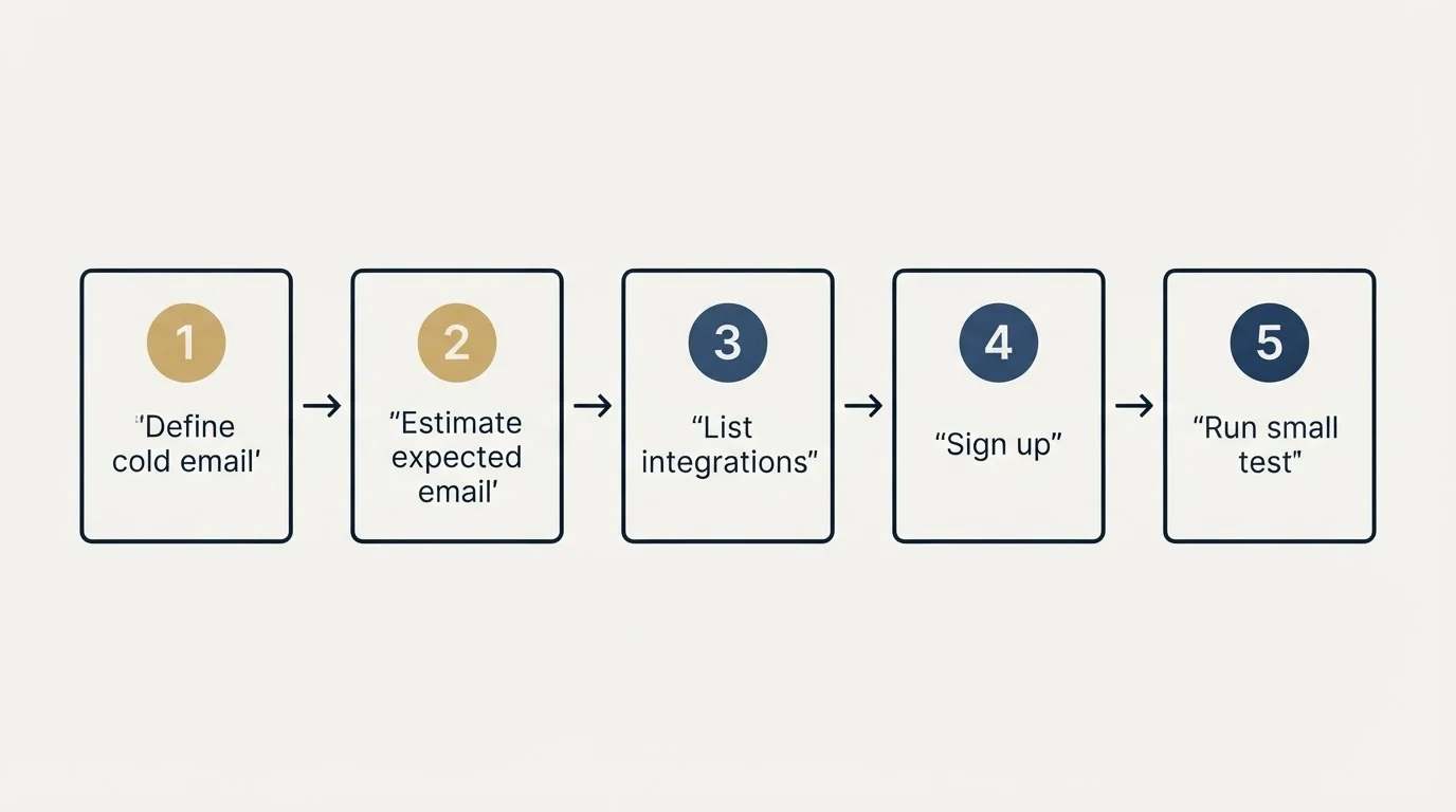 Step sequence: Getting Started Checklist (Define cold email, Estimate expected email, List integrations, Sign up)