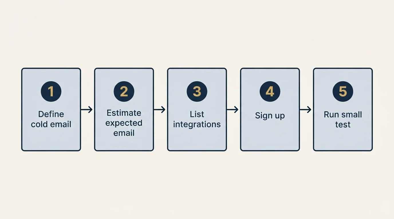 Step sequence: Getting Started Checklist (Define cold email, Estimate expected email, List integrations, Sign up)