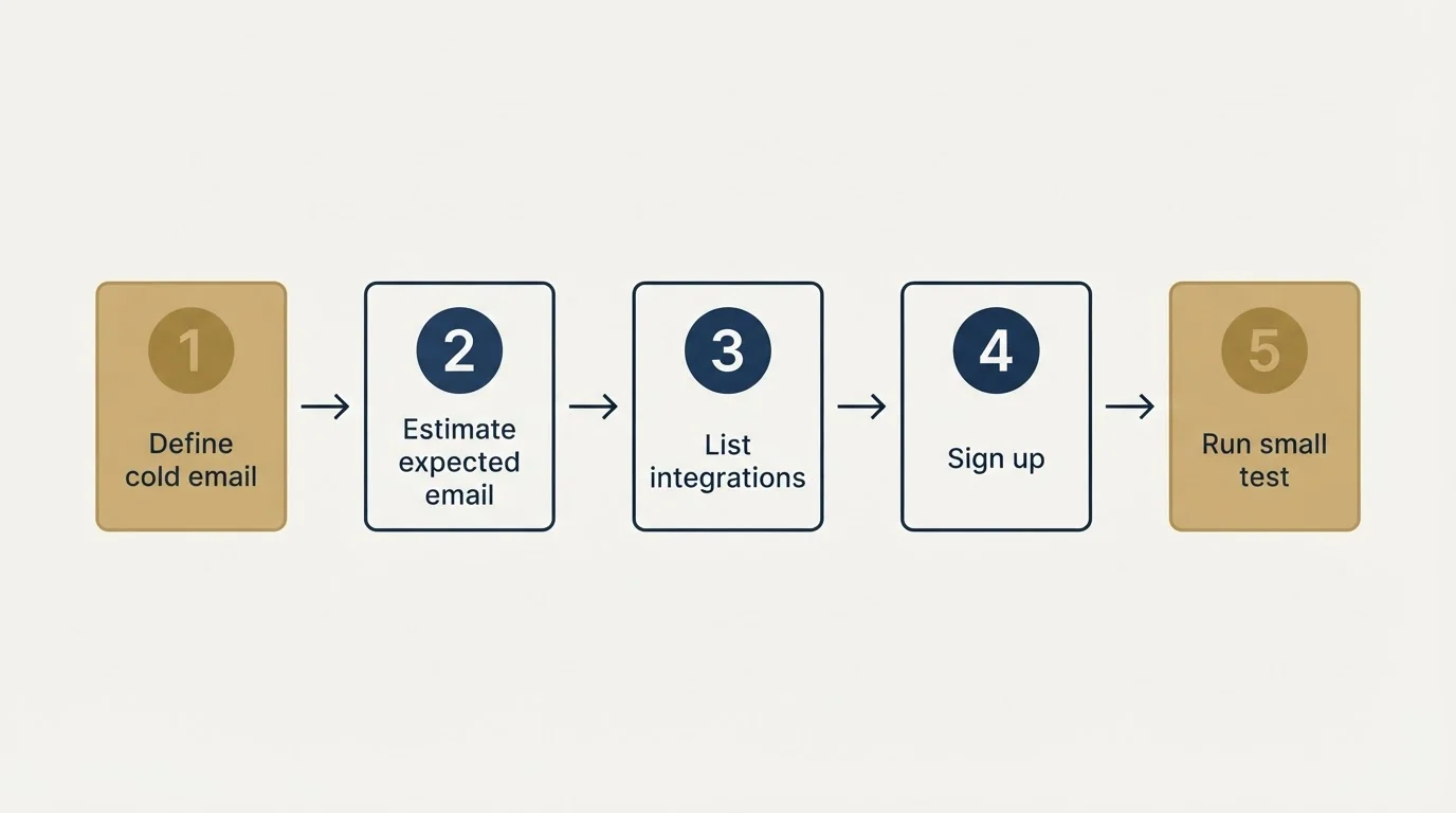 Step sequence: Getting Started Checklist (Define cold email, Estimate expected email, List integrations, Sign up)