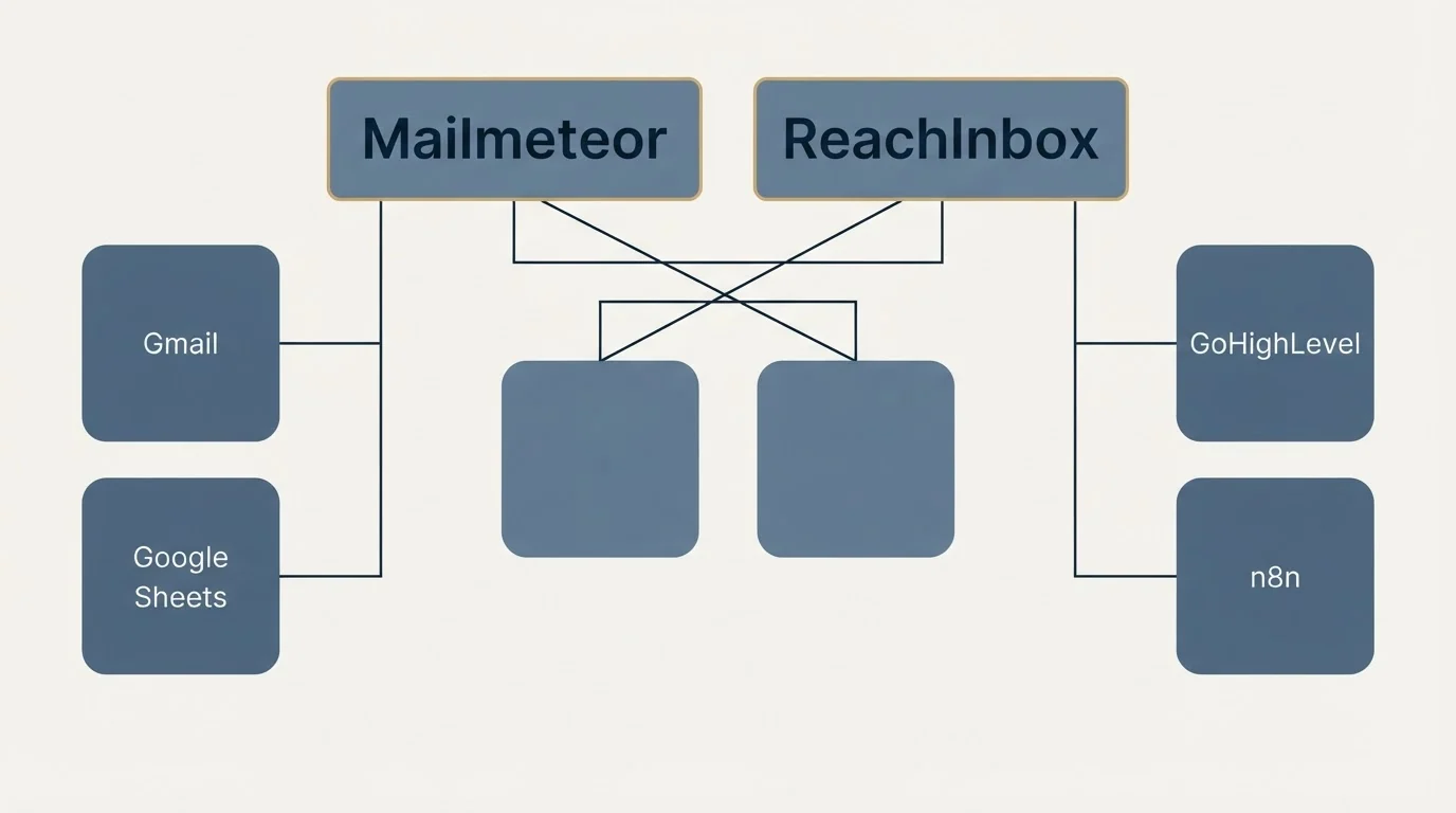 Integration grid: Integration Ecosystem (Mailmeteor, ReachInbox, Gmail, GoHighLevel)