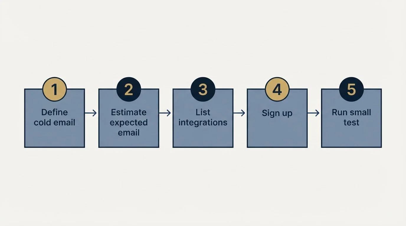 Step sequence: Getting Started Checklist (Define cold email, Estimate expected email, List integrations, Sign up)