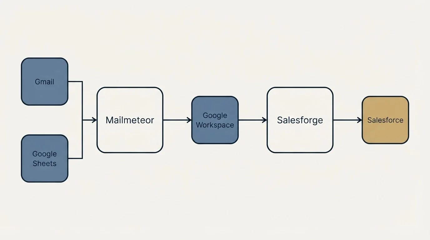 Integration flow: Integration Ecosystem (Mailmeteor, Salesforge, Google Workspace, Gmail)