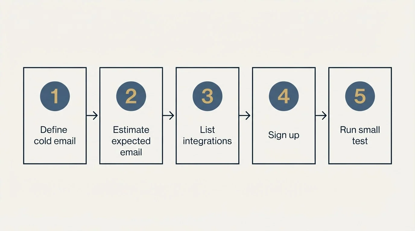 Step sequence: Getting Started Checklist (Define cold email, Estimate expected email, List integrations, Sign up)