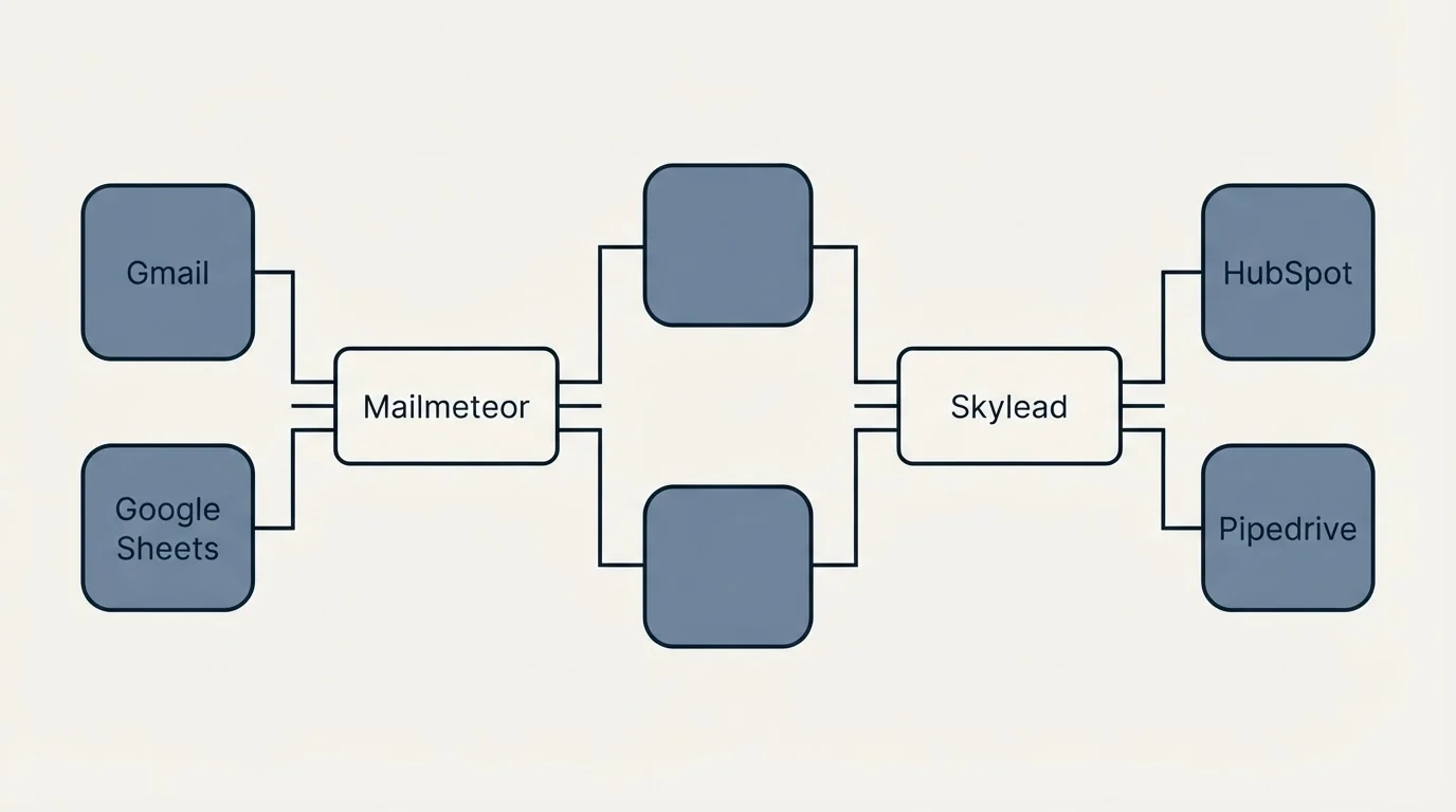 Integration flow: Integration Ecosystem (Mailmeteor, Skylead, Gmail, HubSpot)