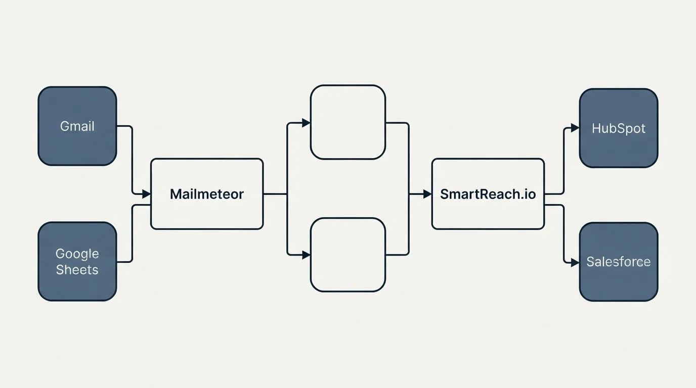 Integration flow: Integration Ecosystem (Mailmeteor, SmartReach.io, Gmail, HubSpot)