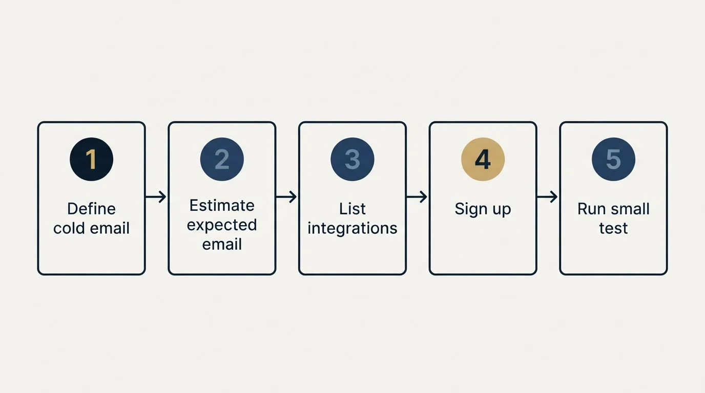 Step sequence: Getting Started Checklist (Define cold email, Estimate expected email, List integrations, Sign up)