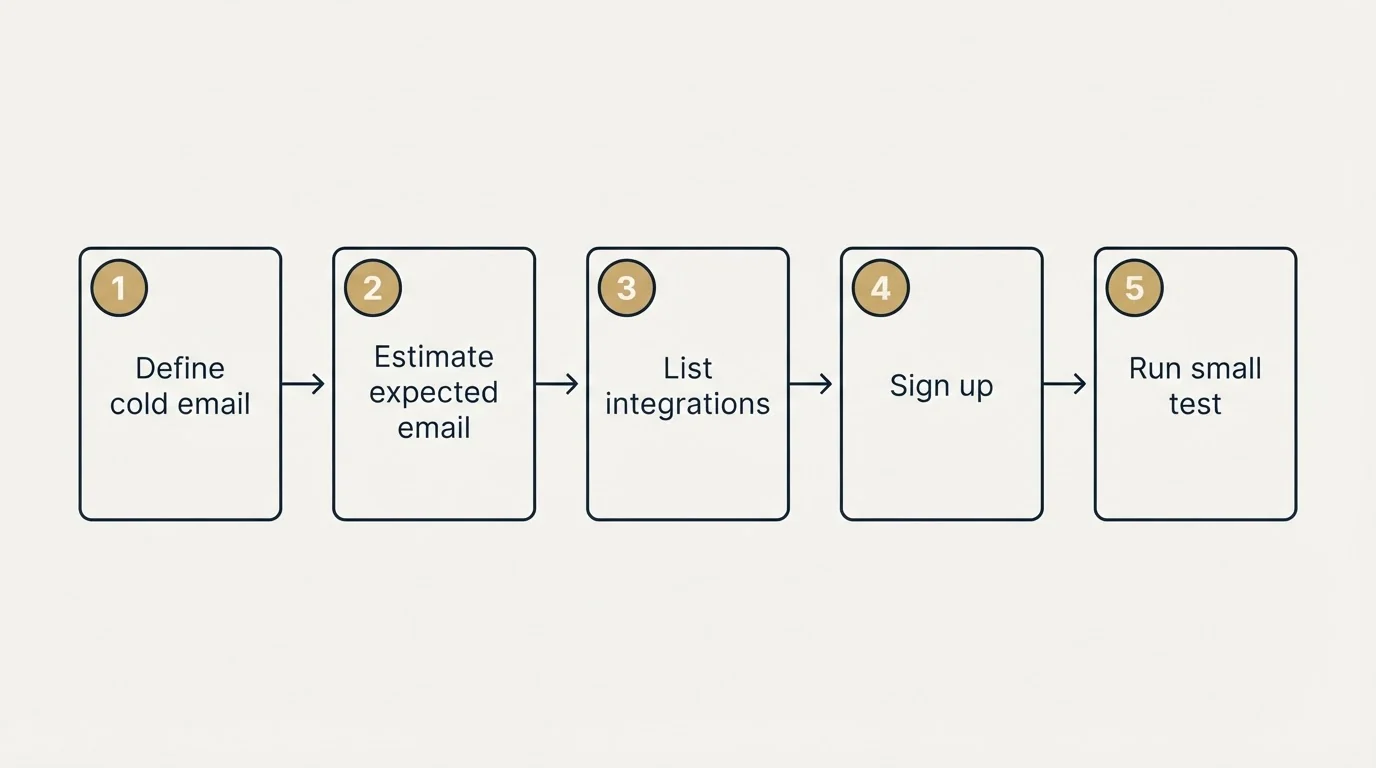 Step sequence: Getting Started Checklist (Define cold email, Estimate expected email, List integrations, Sign up)