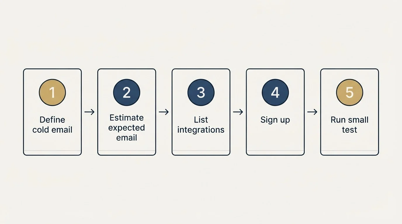 Step sequence: Getting Started Checklist (Define cold email, Estimate expected email, List integrations, Sign up)