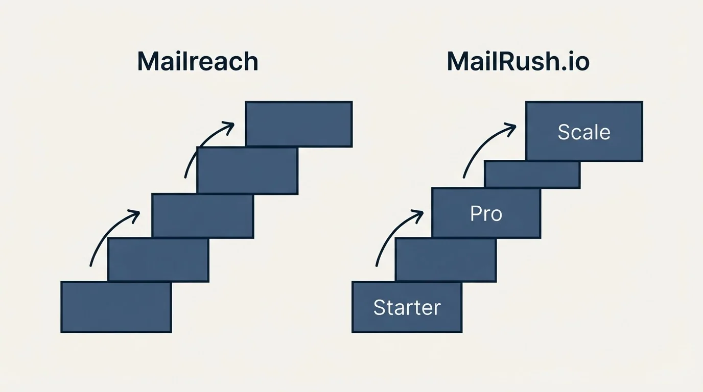 Pricing ladder: Pricing Comparison (Mailreach, MailRush.io, Starter, Pro)