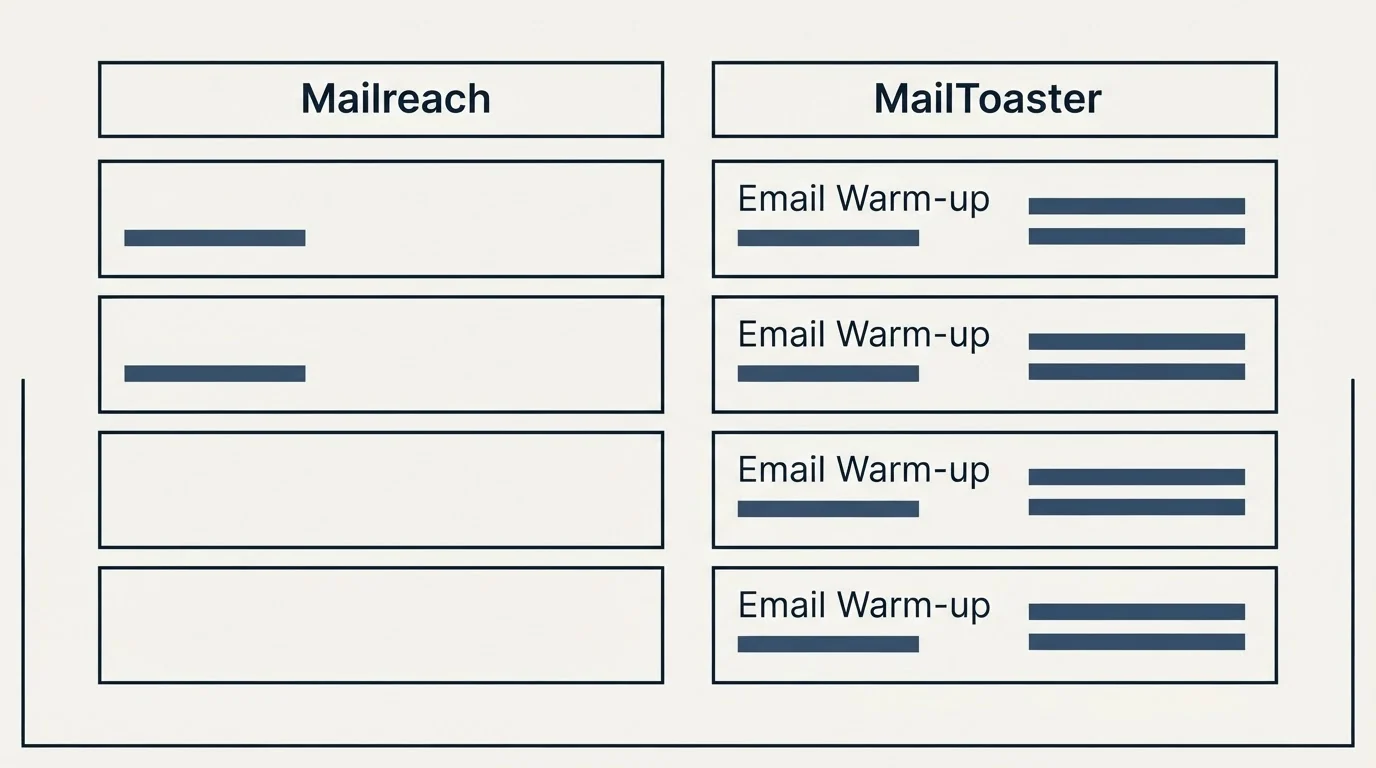 Pricing table: Pricing Comparison (Mailreach, MailToaster, Email Warm-up)