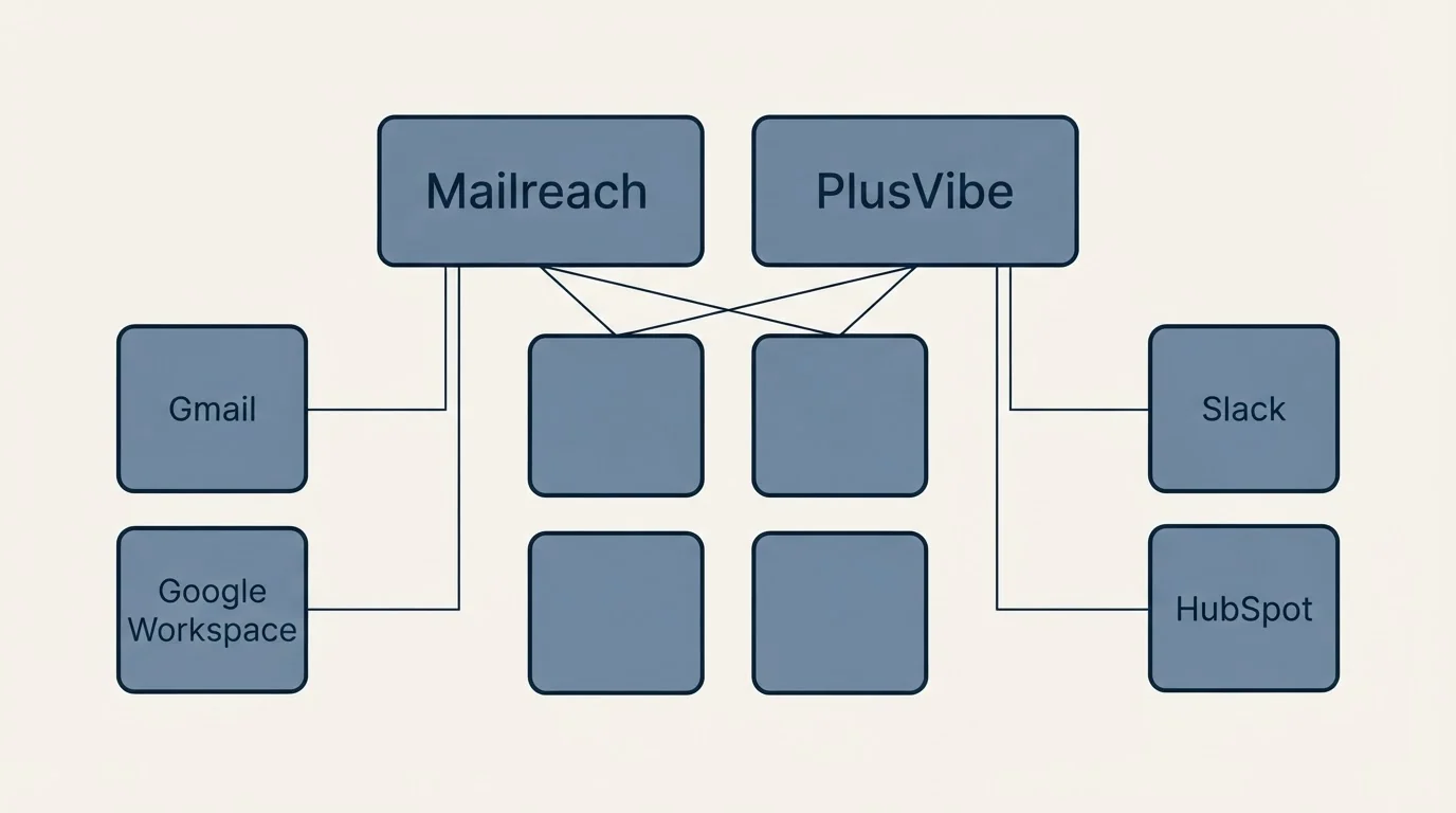 Integration grid: Integration Ecosystem (Mailreach, PlusVibe, Gmail, Slack)