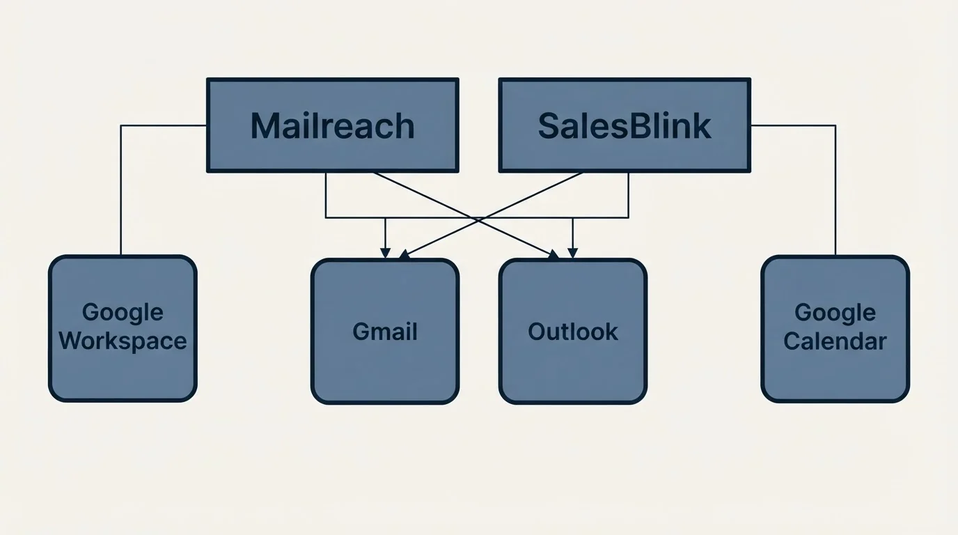 Integration grid: Integration Ecosystem (Mailreach, SalesBlink, Gmail, Outlook)