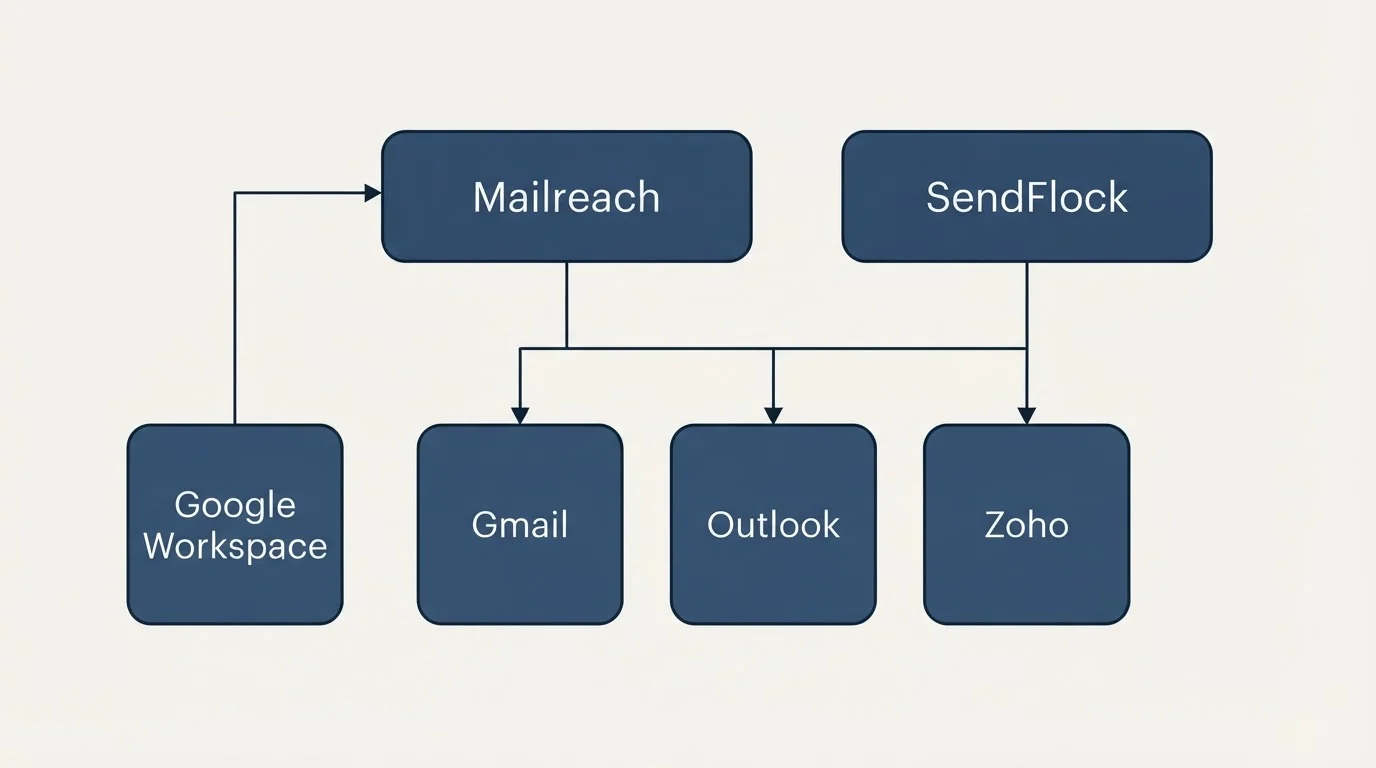 Integration grid: Integration Ecosystem (Mailreach, SendFlock, Gmail, Outlook)
