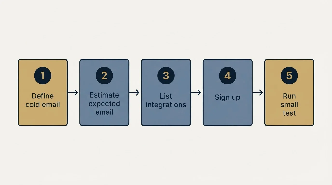 Step sequence: Getting Started Checklist (Define cold email, Estimate expected email, List integrations, Sign up)