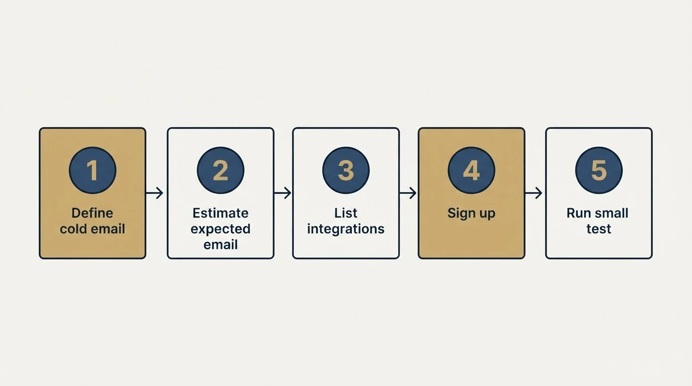 Step sequence: Getting Started Checklist (Define cold email, Estimate expected email, List integrations, Sign up)