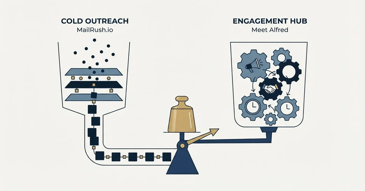 Editorial illustration for MailRush.io vs Meet Alfred