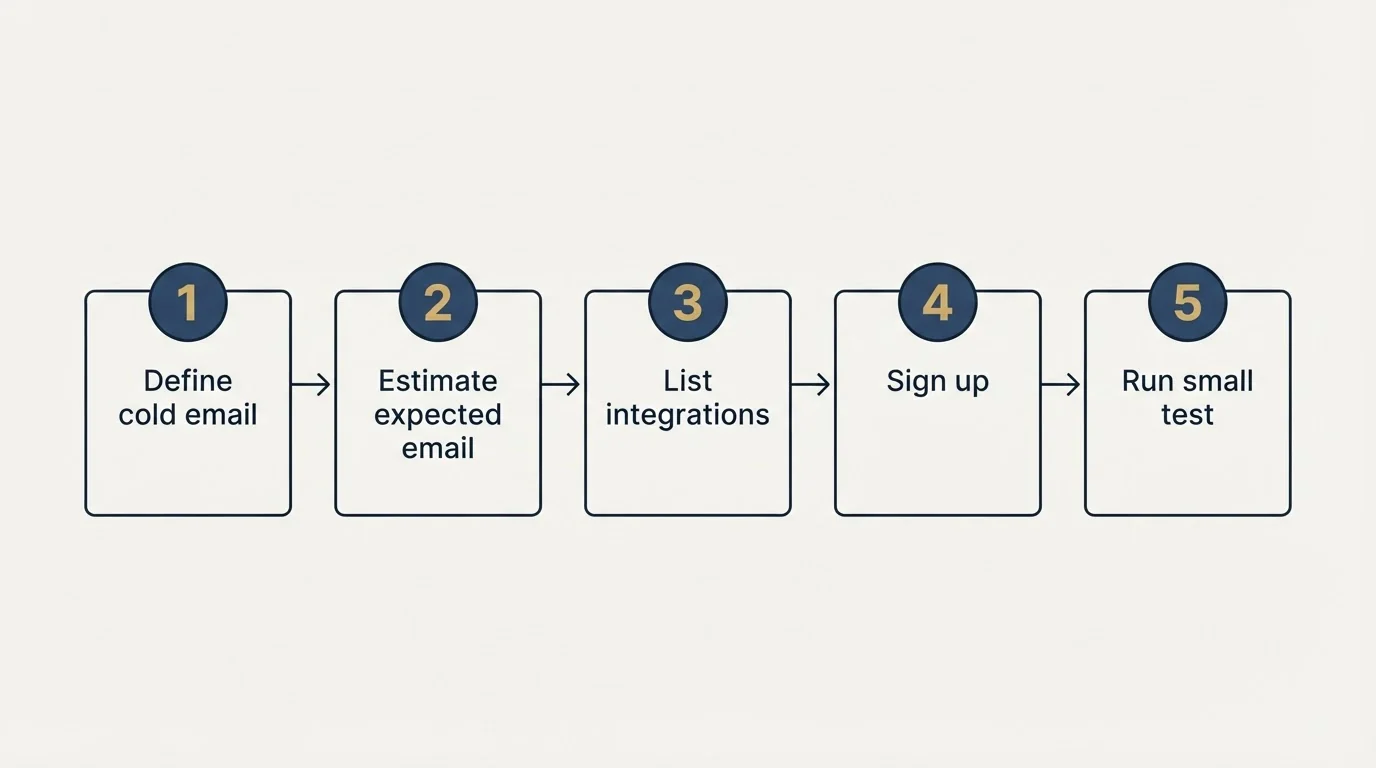 Step sequence: Getting Started Checklist (Define cold email, Estimate expected email, List integrations, Sign up)