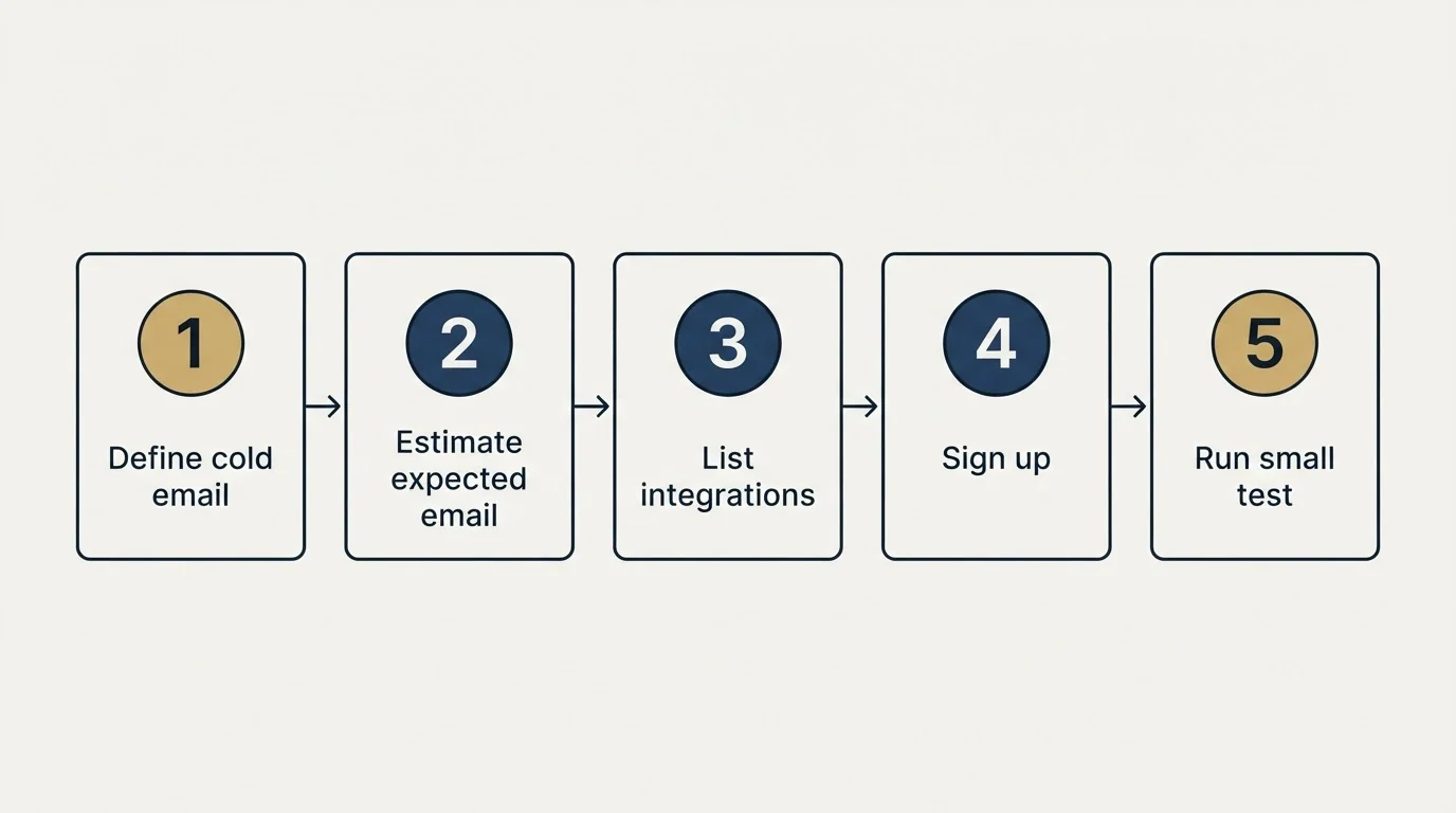 Step sequence: Getting Started Checklist (Define cold email, Estimate expected email, List integrations, Sign up)