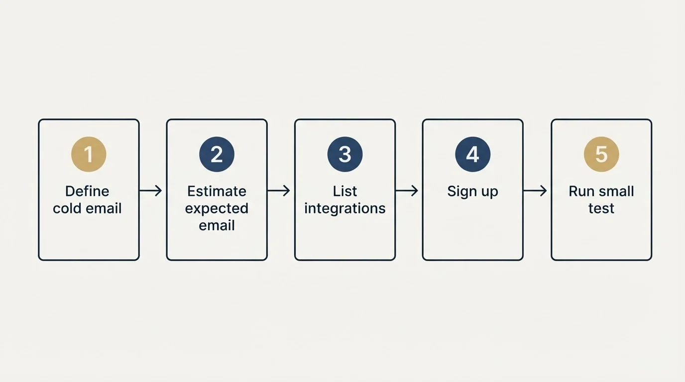 Step sequence: Getting Started Checklist (Define cold email, Estimate expected email, List integrations, Sign up)