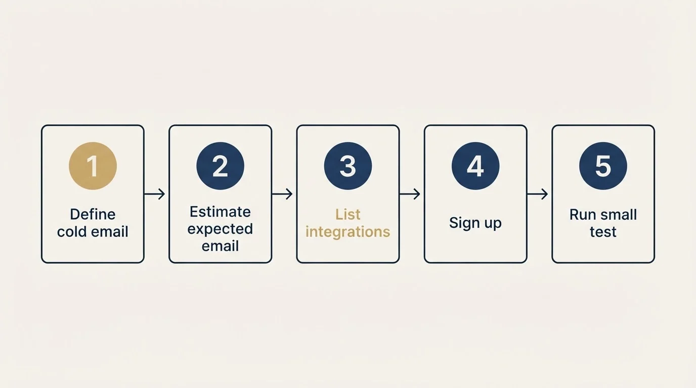 Step sequence: Getting Started Checklist (Define cold email, Estimate expected email, List integrations, Sign up)