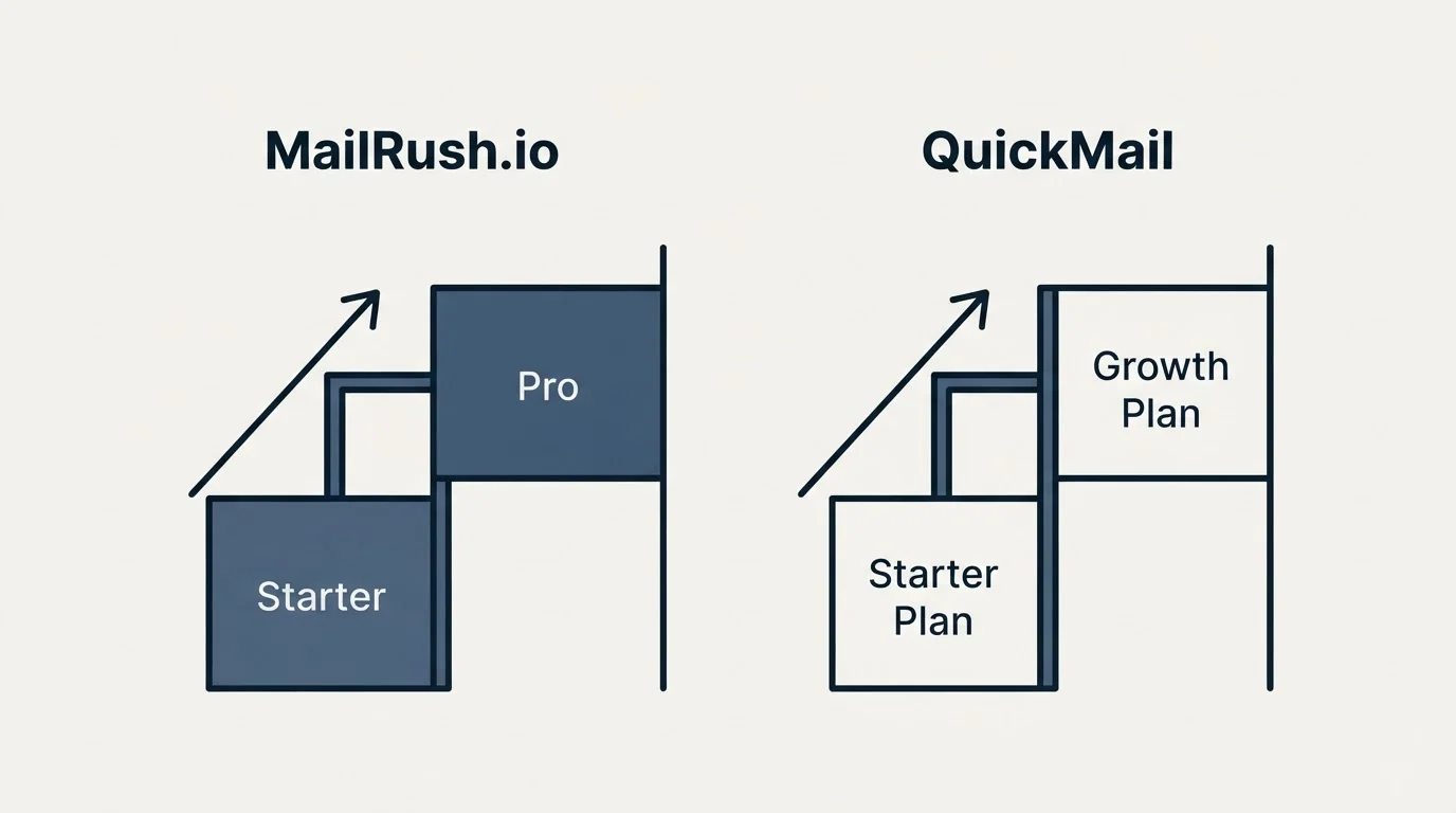 Pricing ladder: Pricing Comparison (MailRush.io, QuickMail, Starter, Starter Plan)