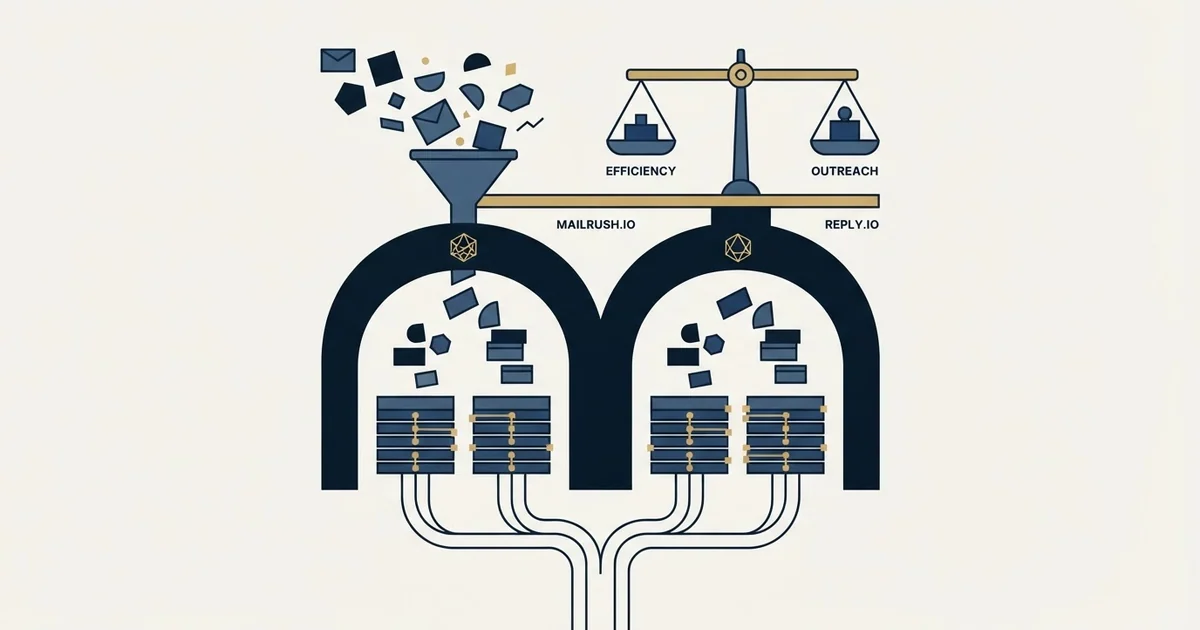 Editorial illustration for MailRush.io vs Reply.io