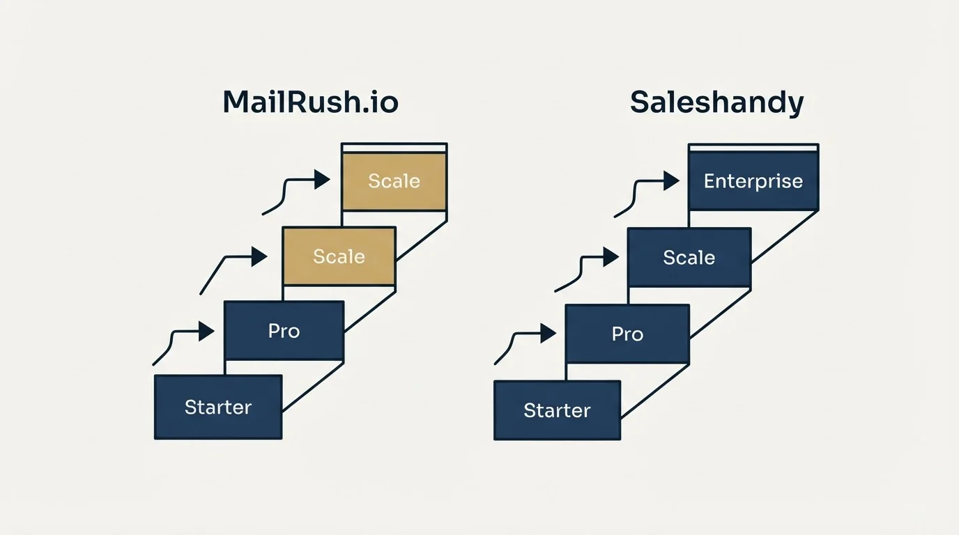 Pricing ladder: Pricing Comparison (MailRush.io, Saleshandy, Starter, Pro)