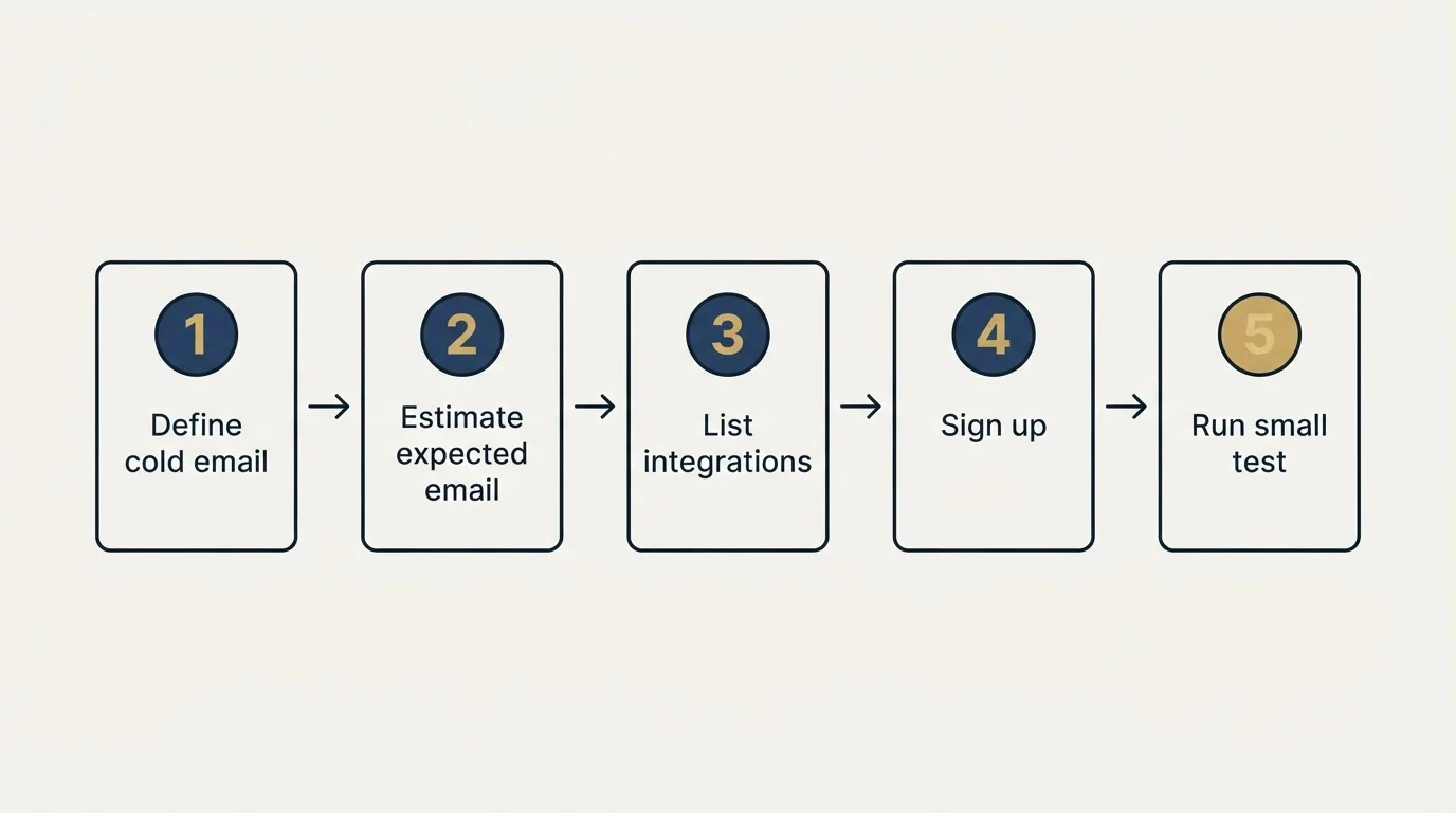 Step sequence: Getting Started Checklist (Define cold email, Estimate expected email, List integrations, Sign up)