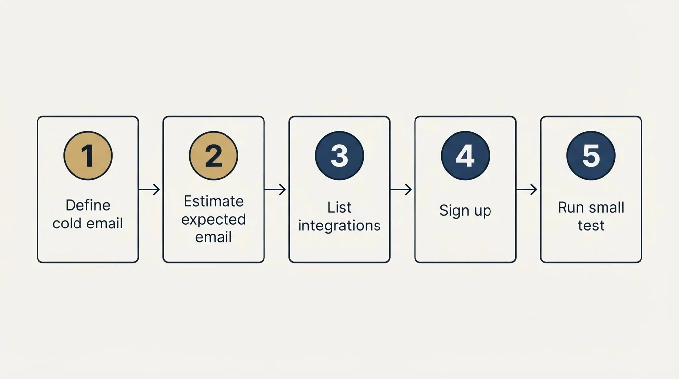 Step sequence: Getting Started Checklist (Define cold email, Estimate expected email, List integrations, Sign up)