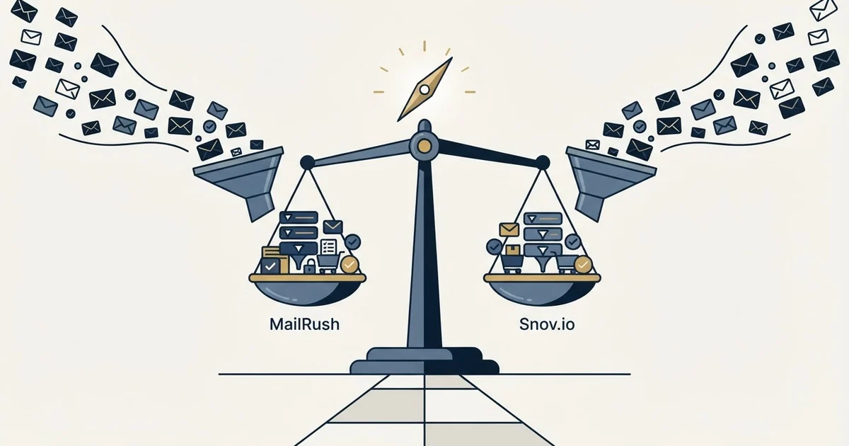 Editorial illustration for MailRush.io vs Snov.io